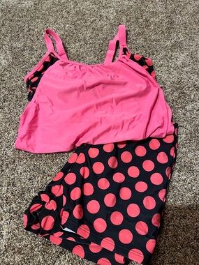 Pink and Red Polka Dot Two-Piece Swim Set